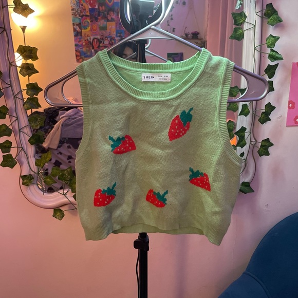 Girls Strawberry Sweater Vest - Picture 1 of 2
